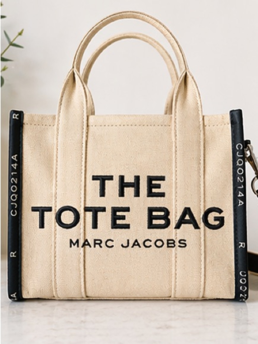 Marc Jacobs Cream Canvas Tote Bag with Black Trim